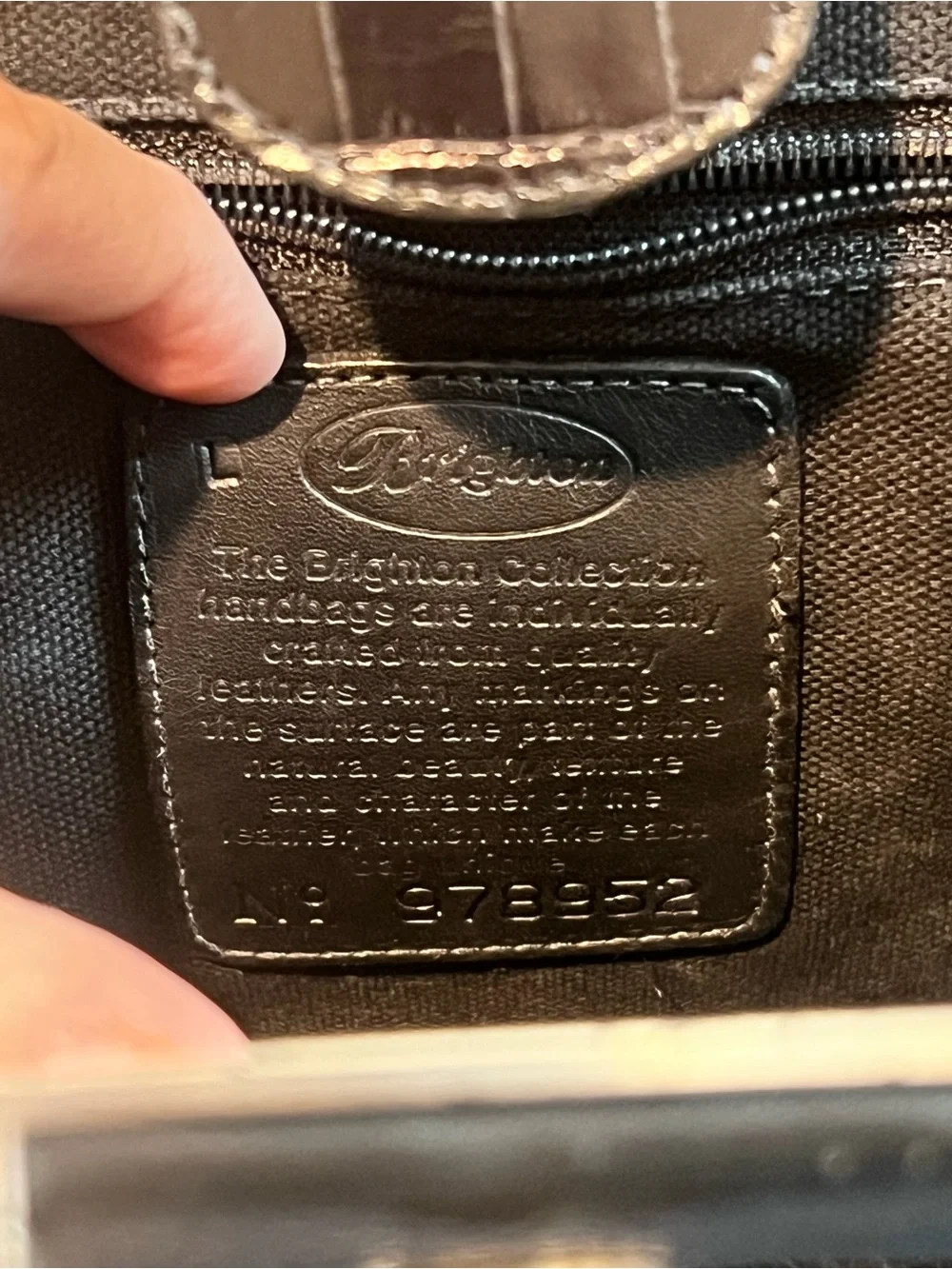 Brighton Black Leather Croc Embossed Handbag